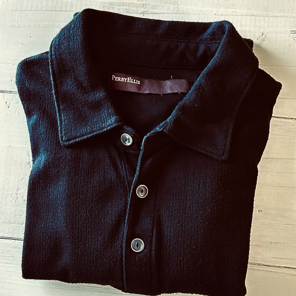 Perry Ellis Mens‎ Polo Shirt Top Short Sleeve Black Casual